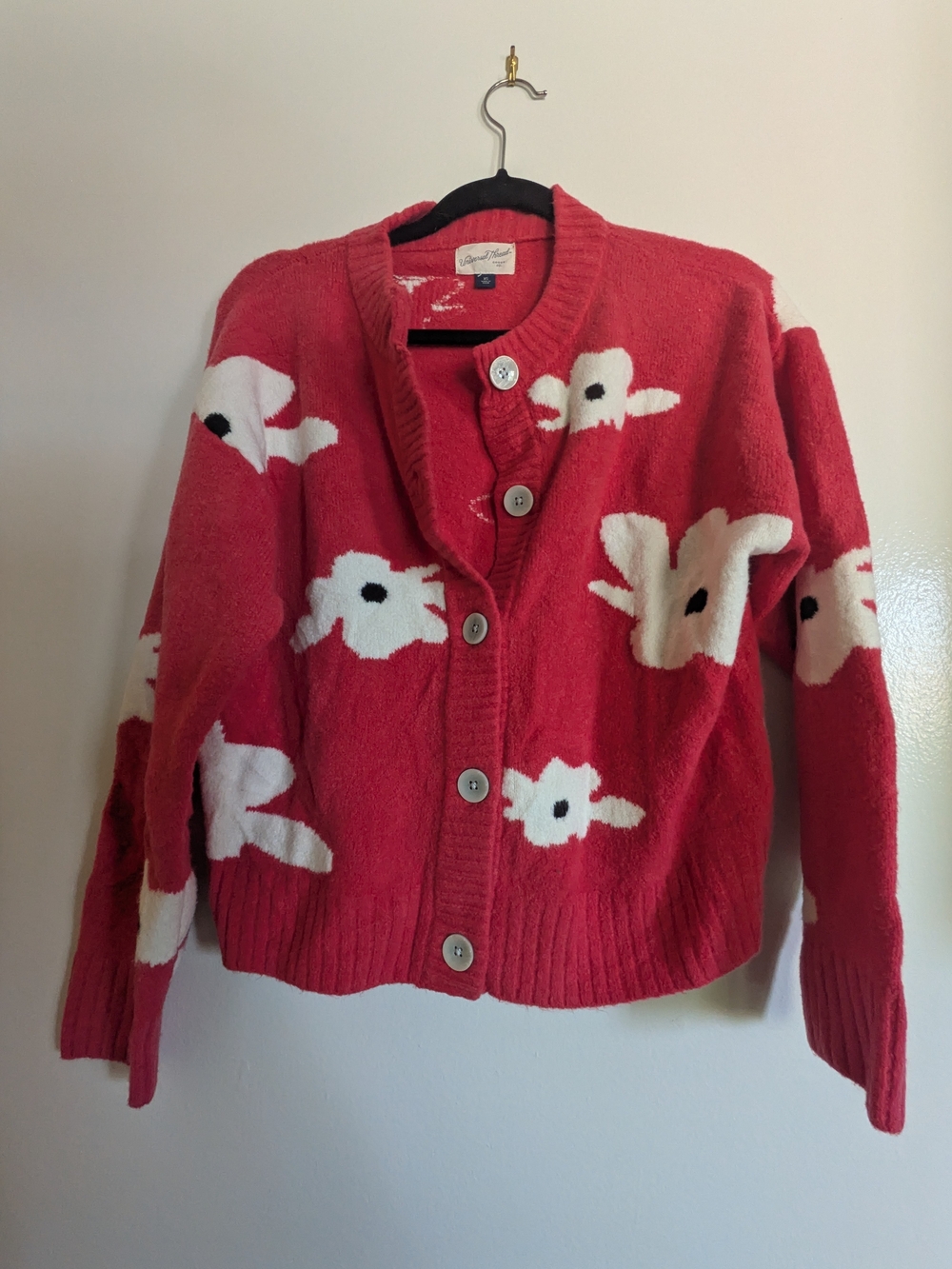 Universal Thread Red Floral Intarsia Button Cardigan